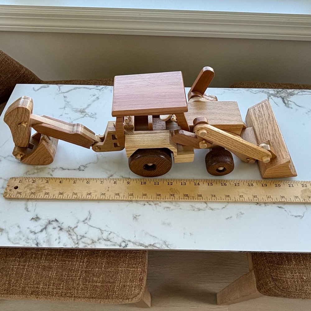 Handcrafted Wooden Excavator Backhoe Loader Heavy Equipment Construction Model - Picture 13 of 15